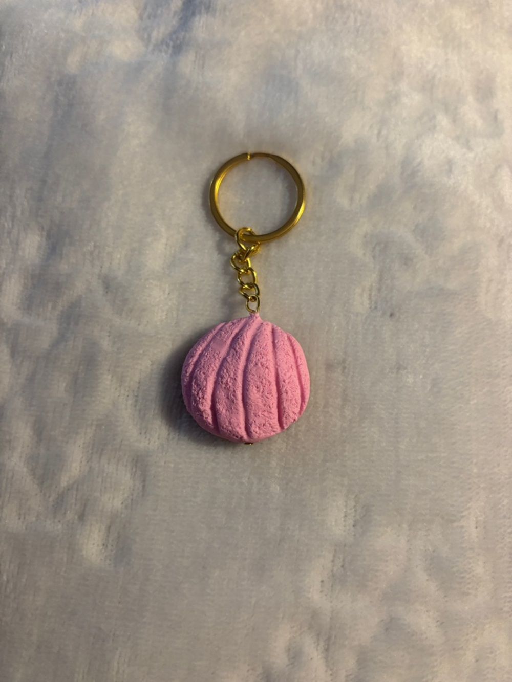 Pink Concha  Keychain with Gold Ring